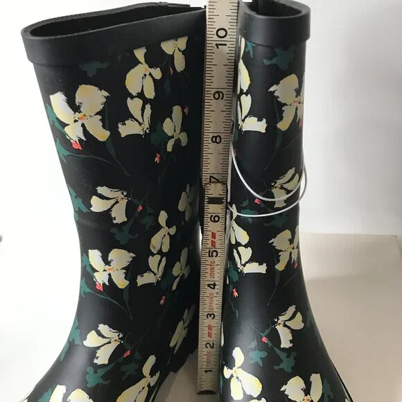 New Black Floral Vicki Mid Calf Waterproof Rain Boots ~ A New Day Size 7 - Picture 11 of 11
